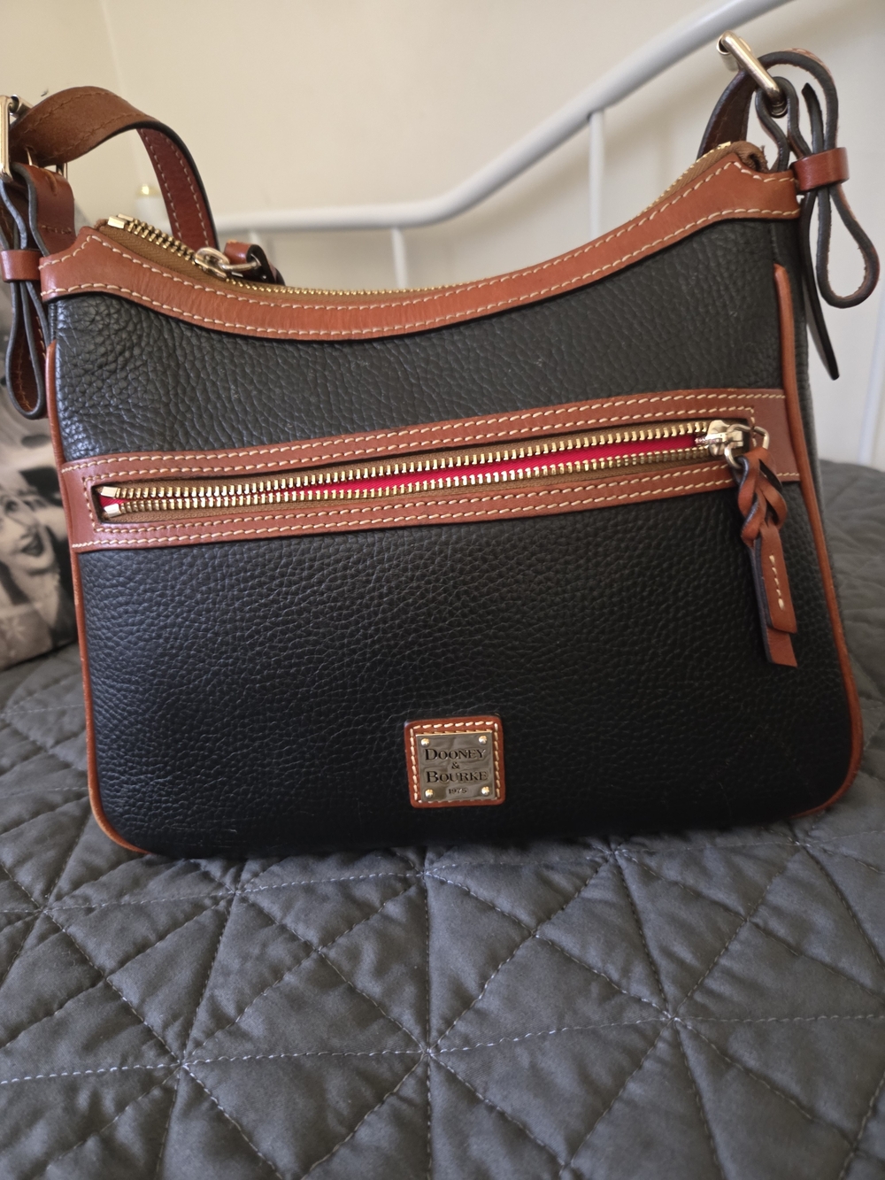 Dooney & Bourke Black Leather Crossbody with Brown Trim
